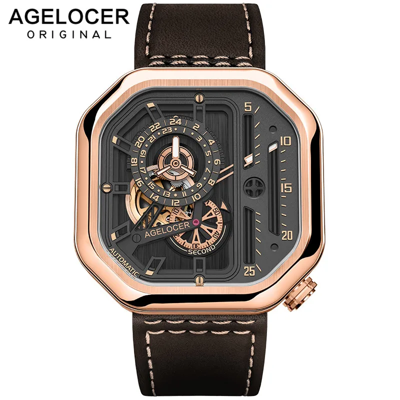 

Swiss Brand AGELOCER Sport Watches for Men Skeleton Dial with Luminous Hands Unique Mechanical Watches Power Reserve 42 Hours