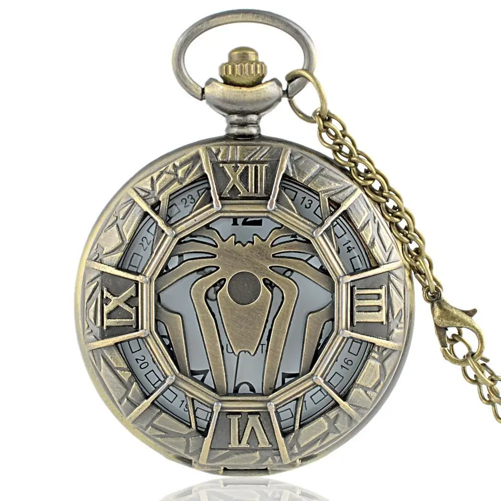 

IBEINA PA083 Batman Theme Bronze Hollow Theme Full Hunter Quartz Engraved Fob Retro Pendant Pocket Watch Chain Gift