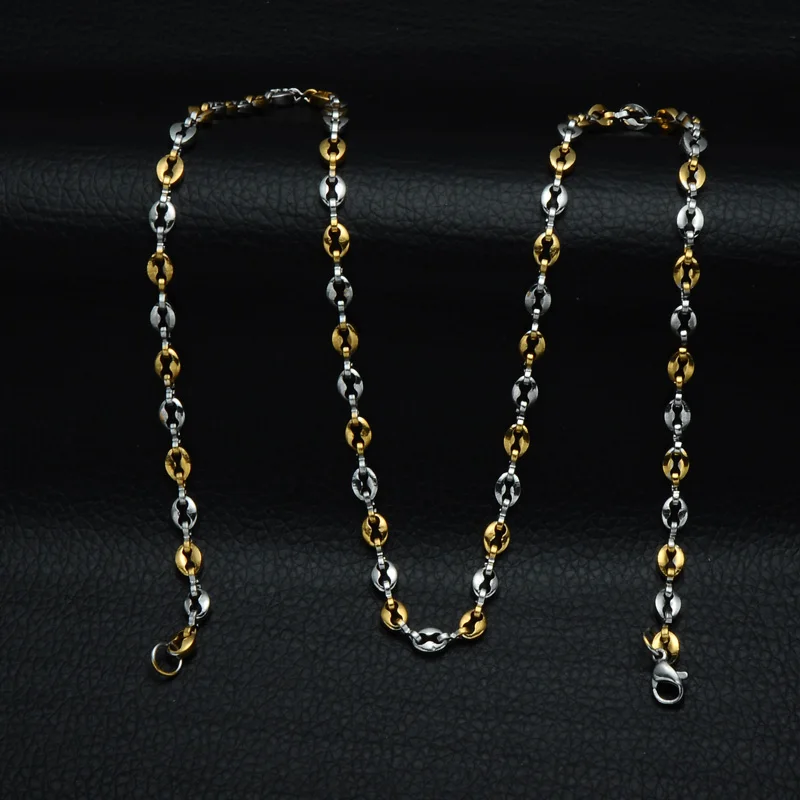 D& Z 5 мм нержавеющая сталь кофейные бобы цепочка ожерелье 3 цвета Круглые бусы колье ожерелье для мужчин аксессуары