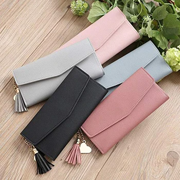 

2020 Fashion Womens Wallets Simple Zipper Purses Black Purple Gray Red Long Section Clutch Wallet Soft PU Leather Money Bag