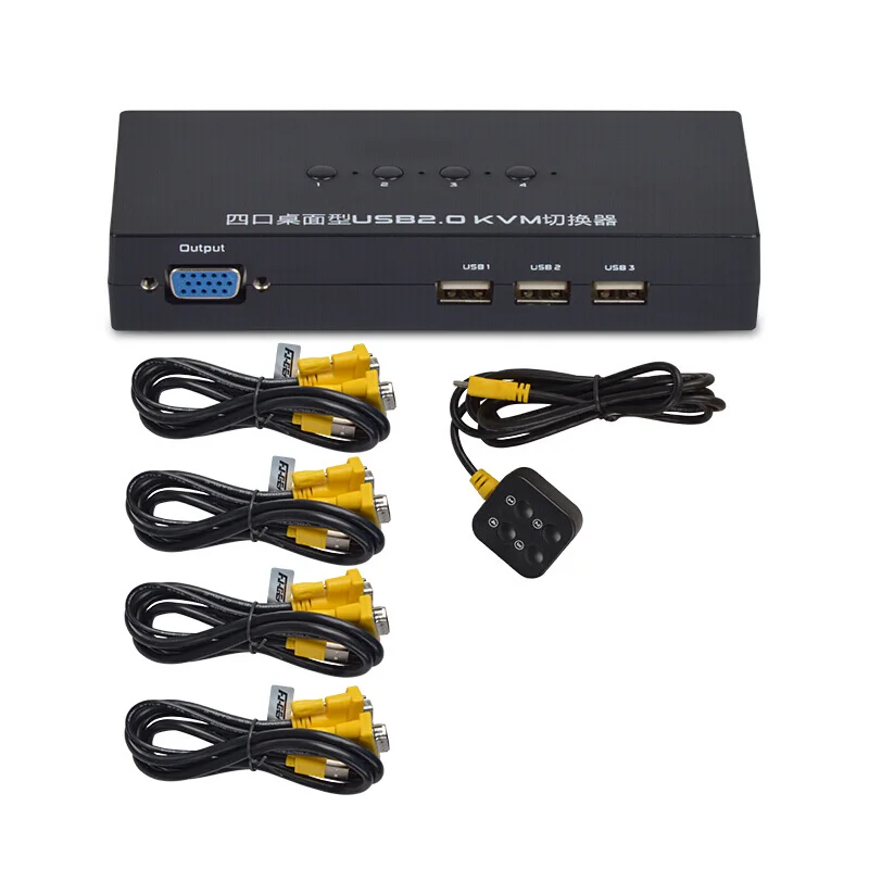 VGA kvm переключатель 4 порта мульти-хост общий мышь и клавиатура дисплея проводки ручной KVM четыре и один выход с контроллером