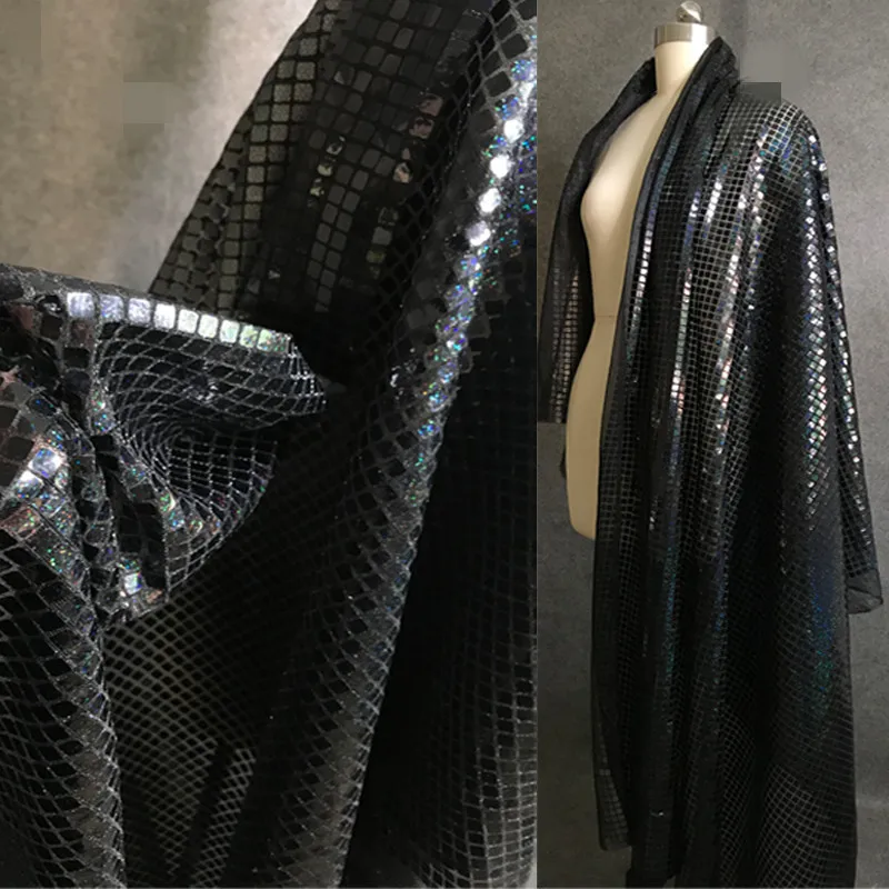 

50cm*94cm/piece Coating grid knitting metallic color laser texture tpu fantasy wedding mesh reflective designer fabrics