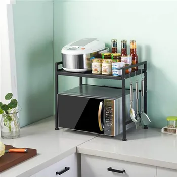 

Iron Microwave Oven Shelf Rack 2 Floors Kitchen Spice Rack Organizer Standing Type Home Storage Holder for Bathroom