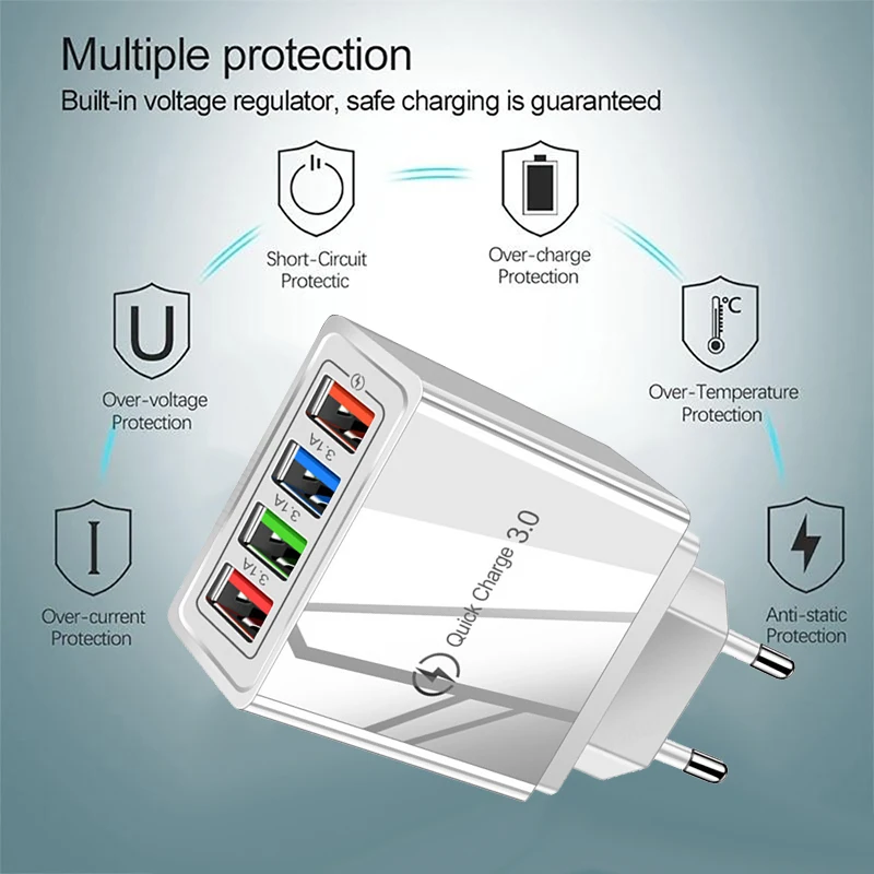 XEDAIN EU/US телефон быстрое зарядное устройство USB высокое качество штекер 4 порта QC 3 0