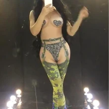 Камуфляжный крашеный комбинезон телесного цвета, сексуальный костюм, Кристальный комбинезон для выступлений, женские сценические цельные вечерние костюмы для танцев