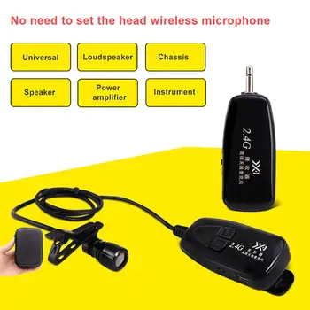 

2.4G Wireless Microphone Automatch Condenser Headset with Metal Collar Clip Mic Portable Audio Microphones Windproof Cap