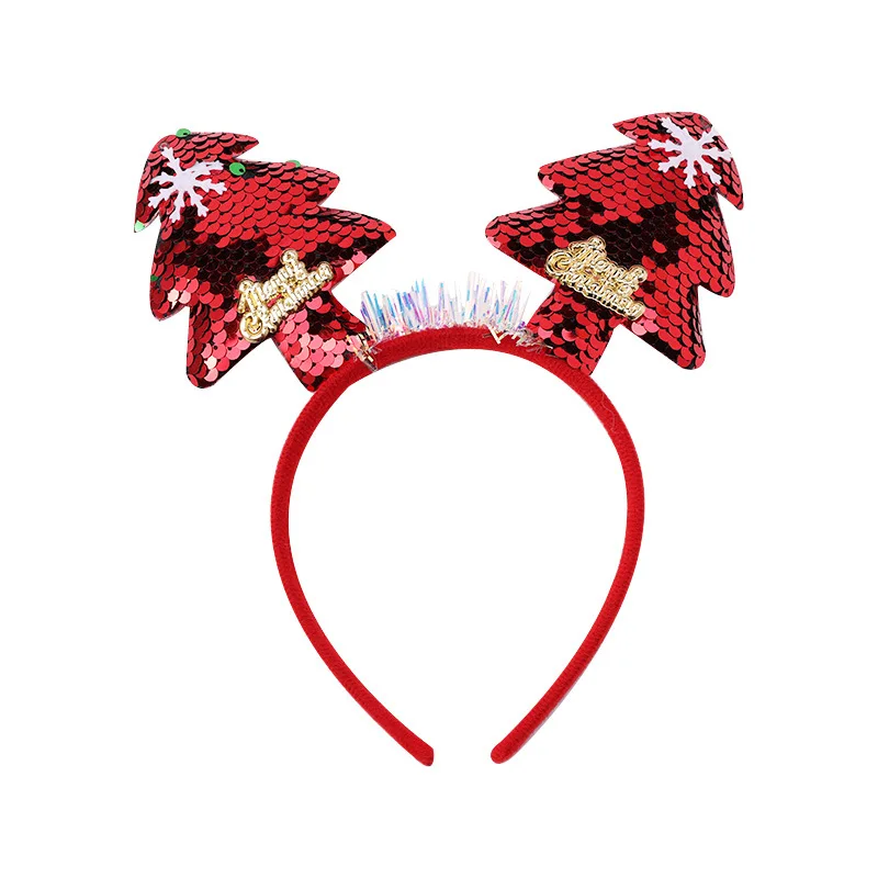 CN Glitter Christmas Hairbands For Girls Kids Cartoon Santa Claus Snowman Antler Tree Sequin Headband Party Hair Accessories - Color: 10