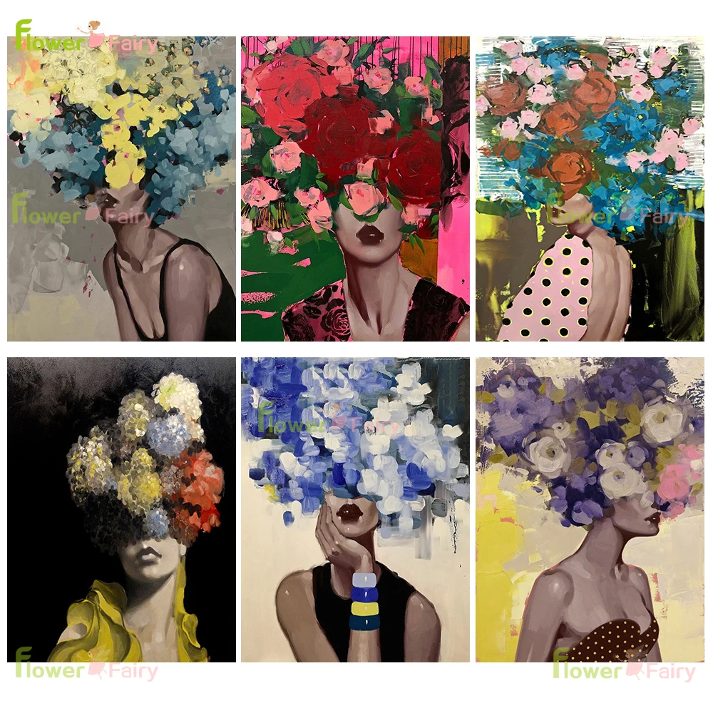 

Vintage Abstract Women Nordic Poster Wall Art Canvas Painting Flower Girl Wall Pictures For Living Room Home Decor Unframed