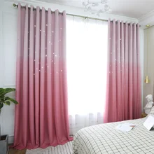 Pastoral Curtains for Living Dining Room Lace Fabric Hollow Star Kids Curtain for Bedroom Tulle Curtain Gradual Change Fantastic