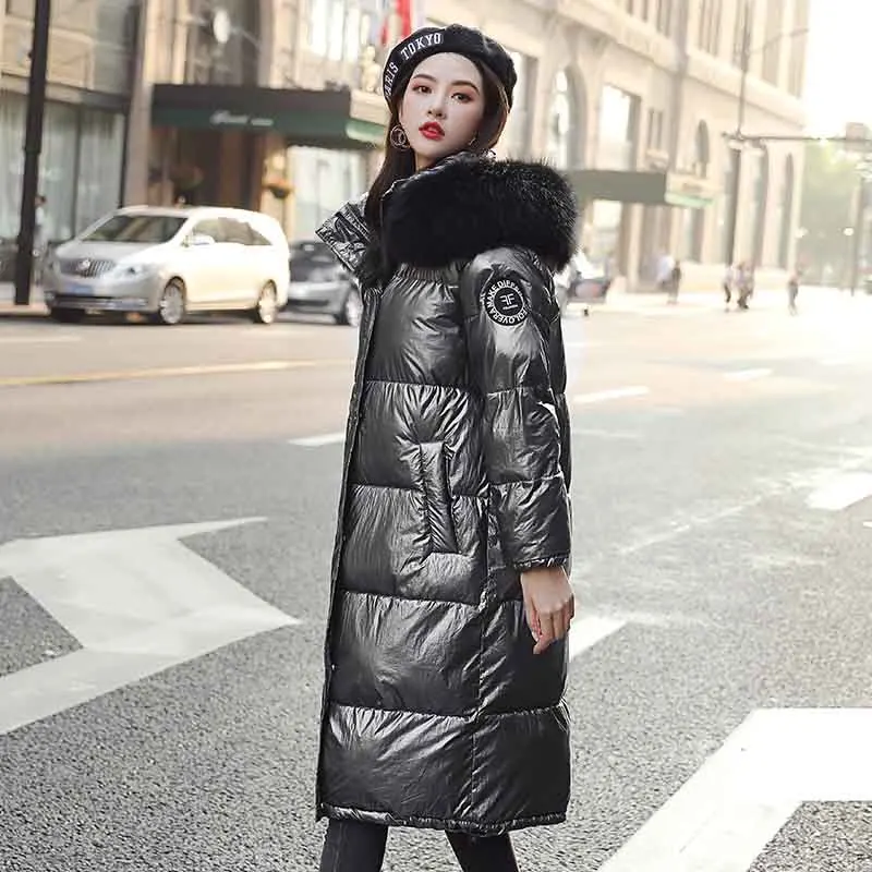 Серый Runway Women winter jackets long warm coat female jacket big fur collar ladies parka abrigos mujer invierno - Цвет: Серый