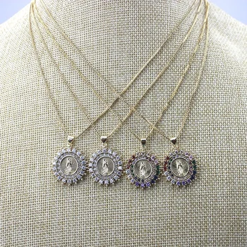 

16inch 5pcs/lot New design rainbow religion cz necklace,cubic zircon component,popular plated chain necklace cheap wholesale