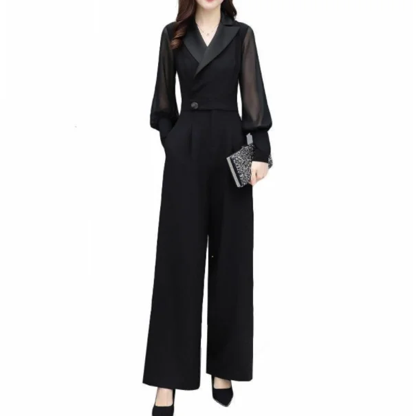 Женский шифоновый комбинезон с пышными рукавами Элегантный Модный черный