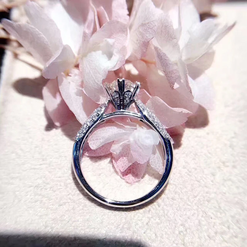 1.0CT 6,5 мм микро-инкрустация 925 серебро искусственный Муассанит Корона юбилей обручальное кольцо кольца для женщин ювелирные изделия на палец