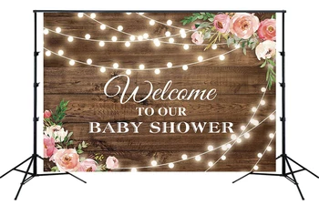 

Rustic Floral Wooden Backdrop Baby Bridal Shower Brown Wood Board Floor Flower Wall photo Background Birthday Party Banner SM237