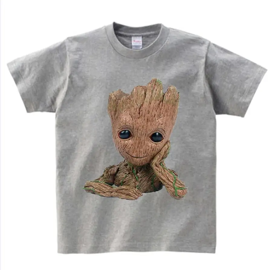 Детская футболка с надписью «Baby I Am Groot» для детей, летние футболки с короткими рукавами, топы, одежда Детские Забавные футболки костюм для От 3 до 9 лет Топ для мальчиков и девочек - Цвет: graw  childreT-shirt