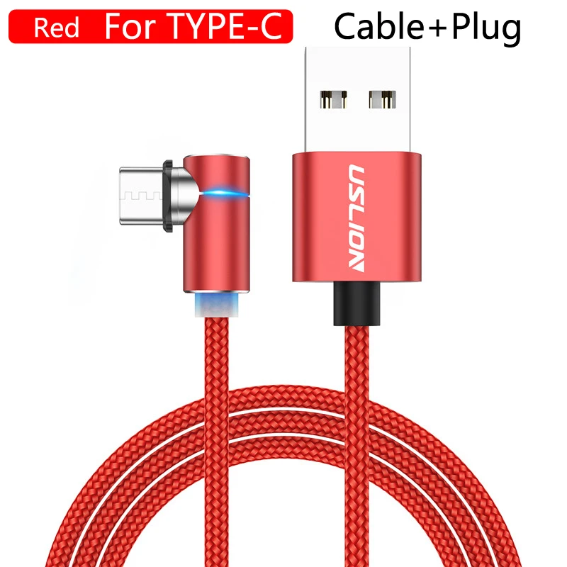 USLION 2m 3A Магнитный usb-кабель для быстрой зарядки для iPhone 11 Pro Android шнур для телефона type C кабель магнитное зарядное устройство Micro USB кабель - Цвет: For Type C Red