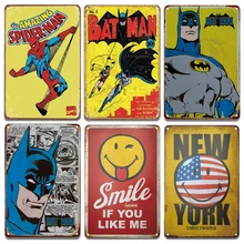 Vintage Smile Tin Signs Cartoon Bat Spider-Man Metal Sign Painting Bathroom Laundry Baby Living Room Decoration Retro Home Decor