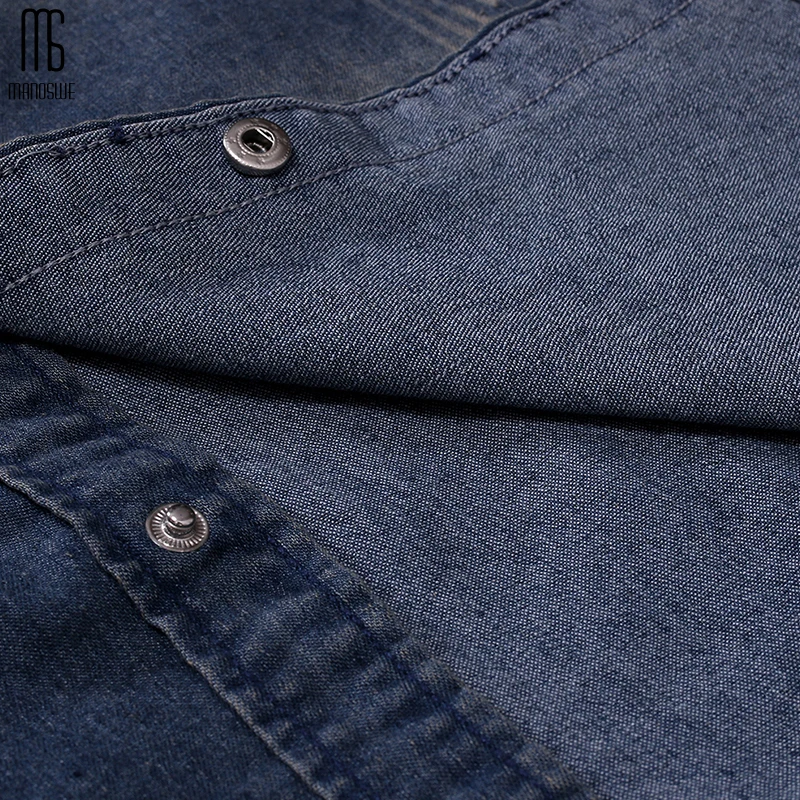 Manoswe джинсовая рубашка мужская Тонкая с длинными рукавами в стиле ретро черные