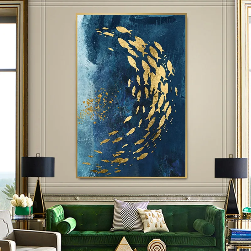 Modern-Abstract-Nordic-Style-Wall-Art-Canvas-Painting-Golden-Fish-Blue-Sea-Poster-Home-Decoration-Wall (4)