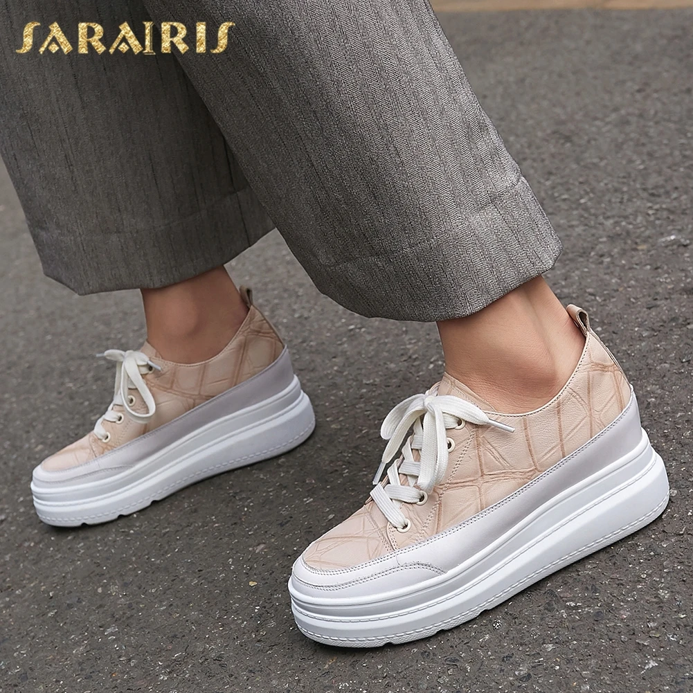 

Sarairis 2020 New Arrivals High Quality Lace Up Loafers Shoes Woman Vulcanize Platform Hot Sale Spring Vulcanize Women Shoes