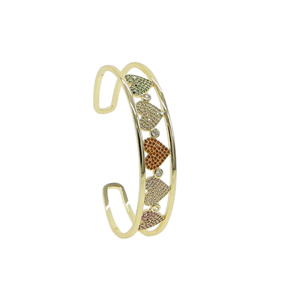 gold heart Золотой цвет, модный широкий браслет, открытый, браслет для женщин, мощеная Радуга, cz, полый, сглаза, сердце, Выгравированная манжета, браслеты, ювелирное изделие - Окраска металла: gold heart