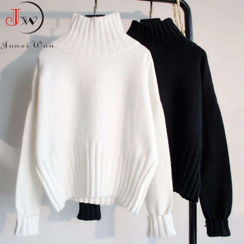 Women Turtleneck Sweaters Autumn Winter Long Sleeve Thick Jumpers Solid  Black White Casual Soft Warm Sweater Pull Femme Pullover - Pullovers -  AliExpress