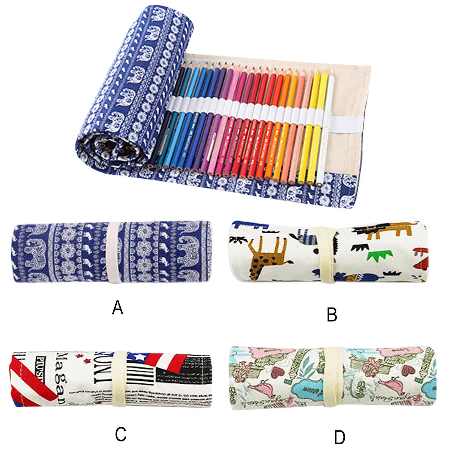 

48 Slots Canvas Roll Up Pencil Case Pen Organizer Wrap Bag for Art Supplies Colored Sketch Pencils Writing Painting Pen Holder