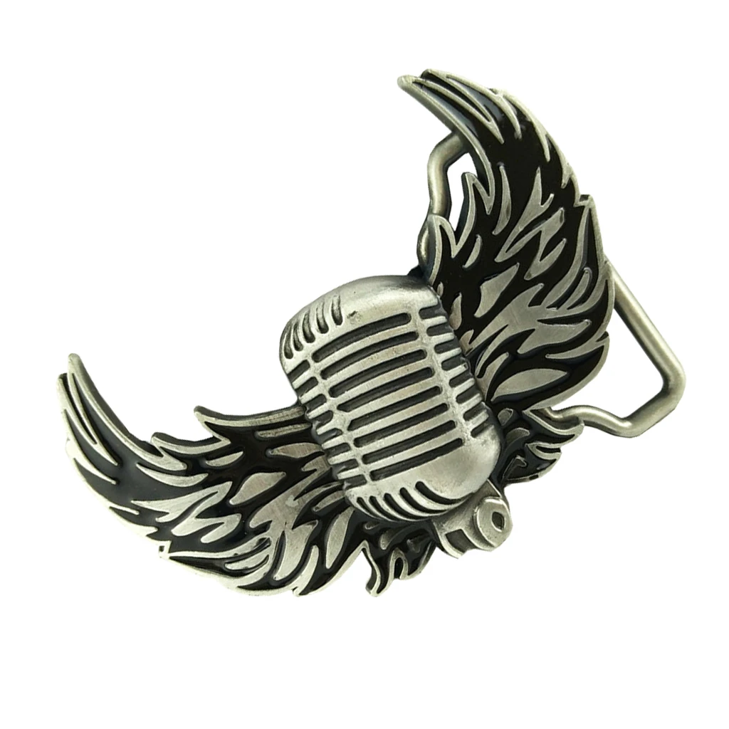 Flying Wings Belt Buckle Metal Mens Music Microphone Hip Hop Fashion Vintage