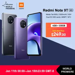 Мировая премьера в наличии глобальная версия смартфона Xiaomi Redmi Note 9T 4 Гб 128 ГБ NFC с двумя 5G sim-картами, 5000 мАч