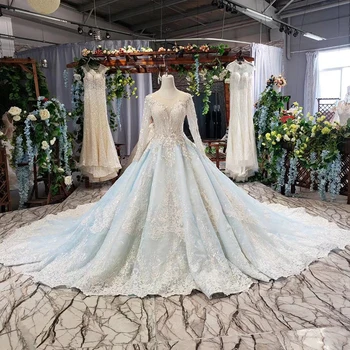

BGW Ball Gown Evening Dress Long Sleeve Tulle Neck Handwork Lace Long Evening Gowns 20220 Dressed In Light Long Blue Party