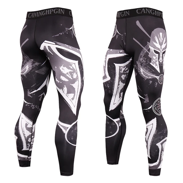 Quick-drying Men Running Tights Pants Compression Print Basketball Training Leggings Elastic Gym Clothing Men Workout Sportswear KC193