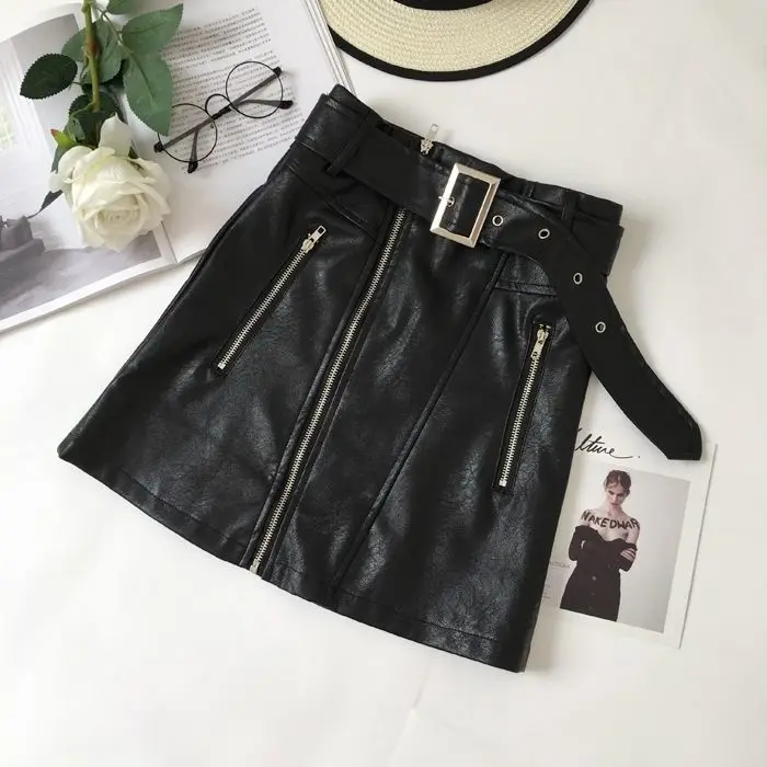 2020 New Style Small Leather Skirt Skirt Pu Autumn and Winter High Waist Bag Hip Skirt Zipper Waistband A- line Womens Skirt
