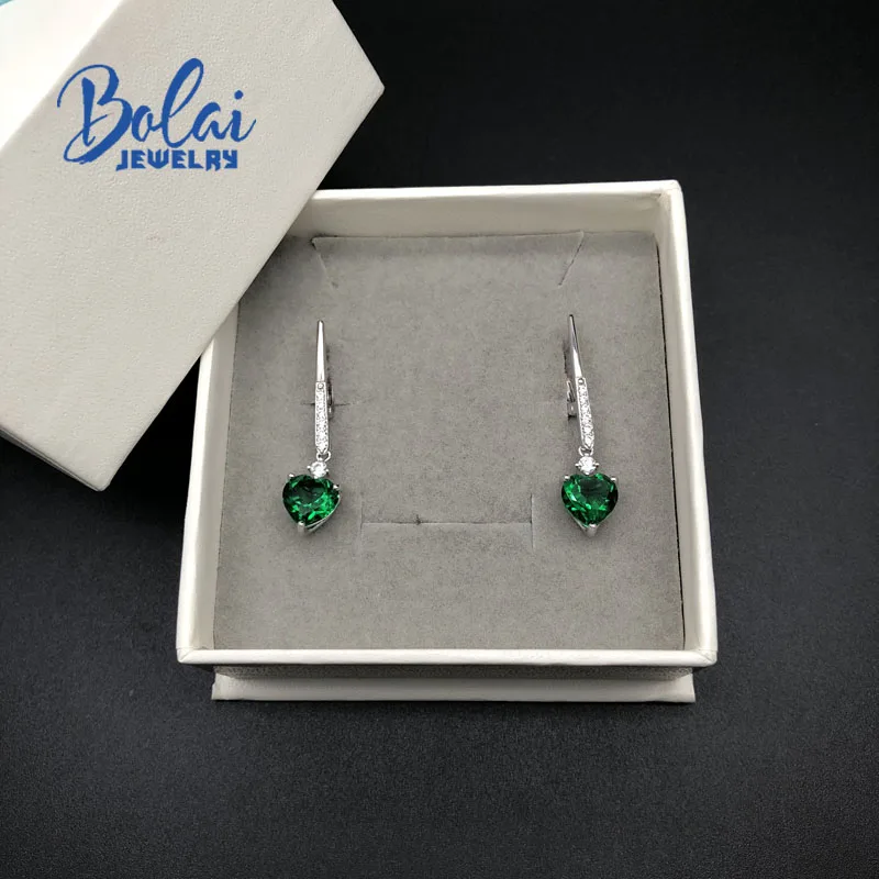 Bolaijewelry, создан нано зеленый изумруд длинный стиль застежка серьги 925 стерлингового серебра ювелирные украшения для девочек вечерние или повседневные