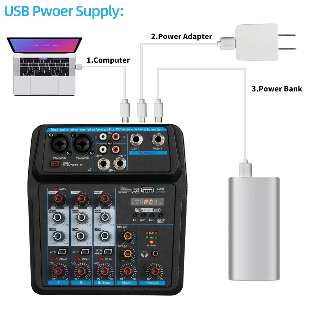 Новейший мини 4-канальный USB аудио микшерный пульт с Bluetooth Функция