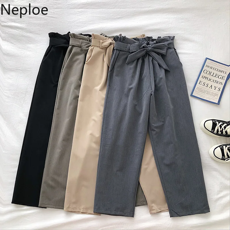 

Neploe 2019 Autumn Women Elegant Trousers Korean Sashes Bow Tie Ankle-length Pant Stretch High Waist Harem Suit Pants 54908
