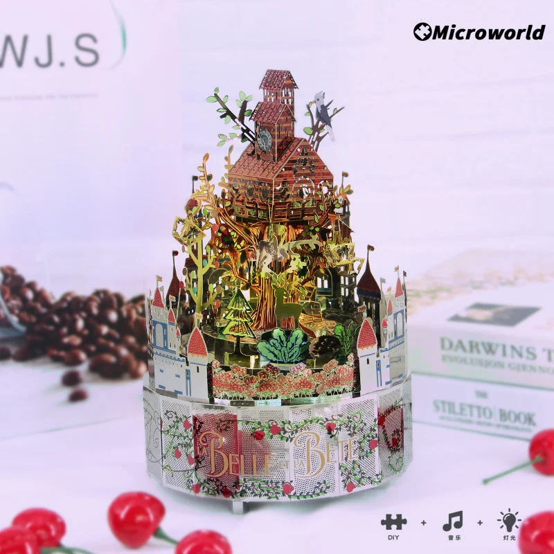 Microworld 3D Metal Theme Rotating Music Box Puzzle Models Kits DIY Laser Cutting Jigsaw Educational Toys Gifts For Girls Adult
