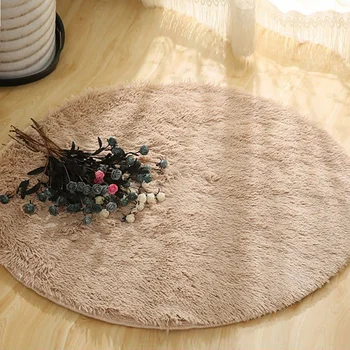 

Shaggy Round Carpet Living Room bedroom Bedside Carpet Sofa Soft Silky Plush Mat Modern Area Rug Floor Mat Gray Khaki Home Decor