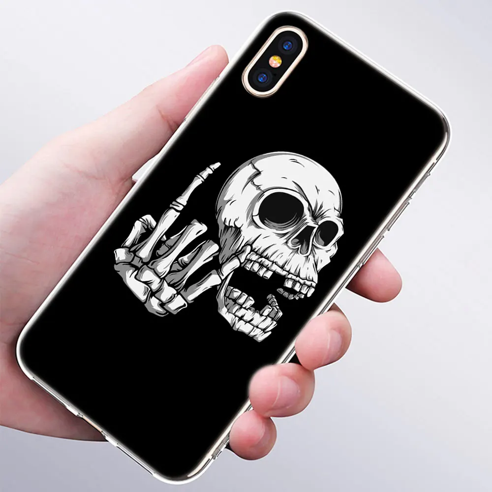 Роскошный мягкий силиконовый чехол для телефона Rock ролл череп для Apple iPhone 11 Pro XS Max X XR 6 6S 7 8 Plus 5 5S SE Модный чехол - Цвет: 008