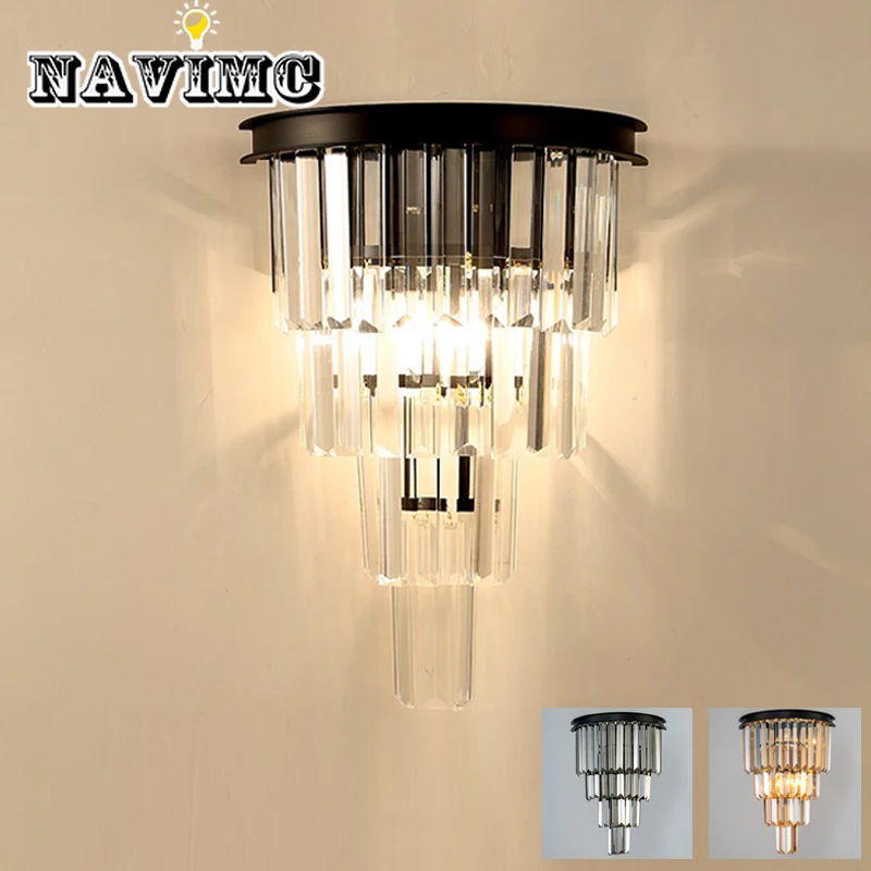American Retro Country Smoke Gray Amber LED Crystal Wall Lamp Corridor Bedside Lighting Fixtures