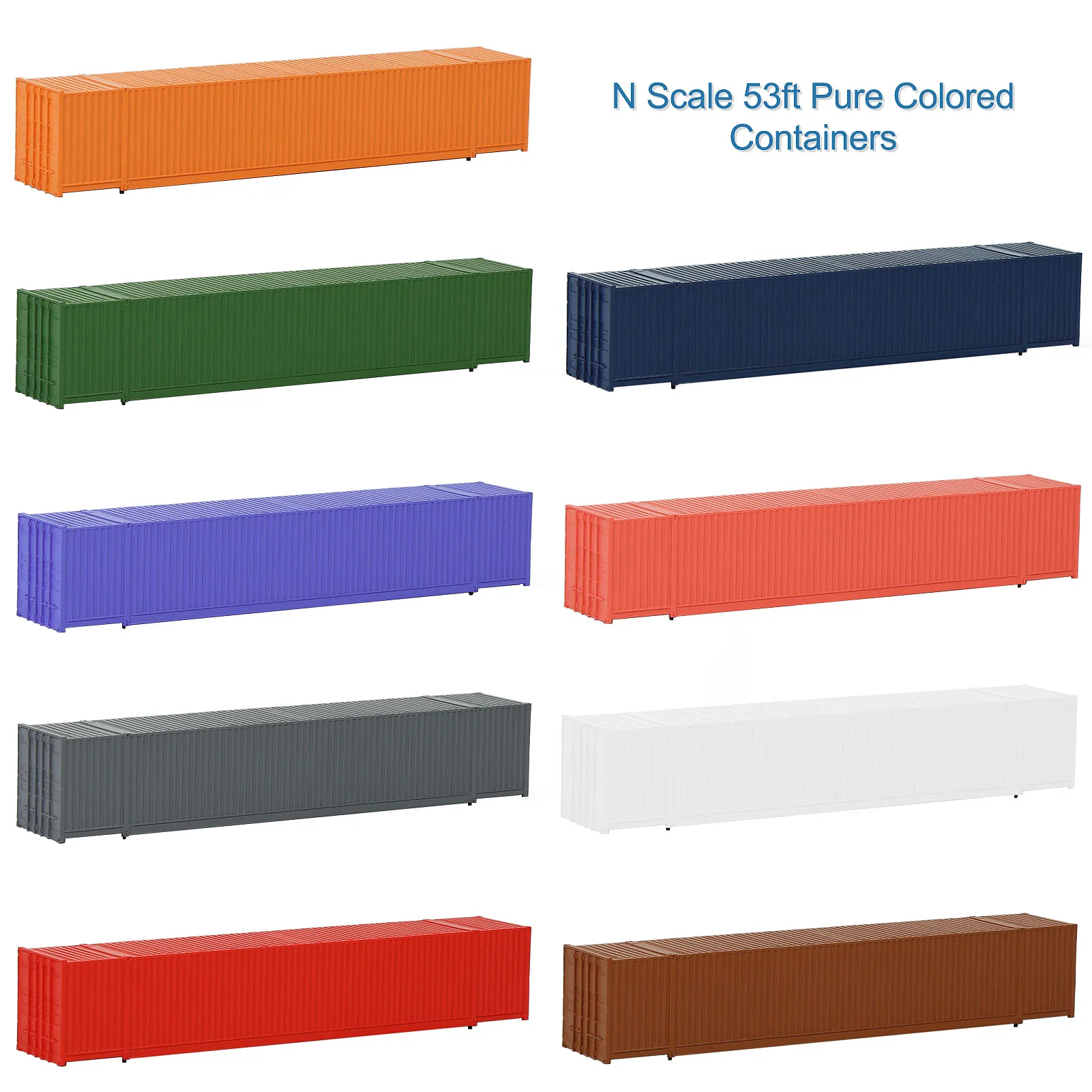 9pcs Model Railway N Scale 53' 1:160 53ft Blank Shipping Container Pure Color Ribbed Side Cargo Box