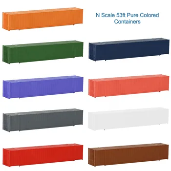 9pcs Model Railway N Scale 53' 1:160 53ft Blank Shipping Container Pure Color Ribbed Side Cargo Box