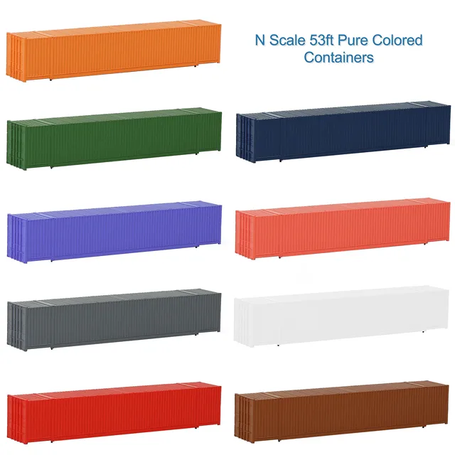 9pcs Model Railway N Scale 53' Container 1:160 53ft Blank Shipping Container Pure Color Ribbed Side Cargo Box C15009