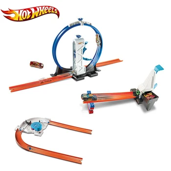 Hot Wheels-pista de construcción de juguete para niños, rueda nueva recta con coche fundido a presión, conexión con otras ruedas calientes