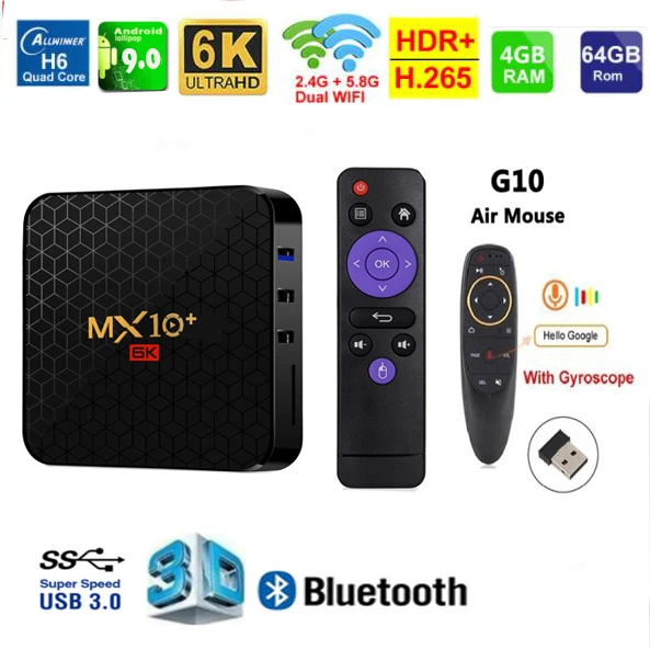 4G 64G G10 MX10 Plus Smart tv Box Android 9,0 4 Гб 64 Гб Allwinner H6 четырехъядерный 2,4G& 5,8 ггц Wifi USB3.0 6K Google плеер Youtube телеприставка - Цвет: 4G 64G G10