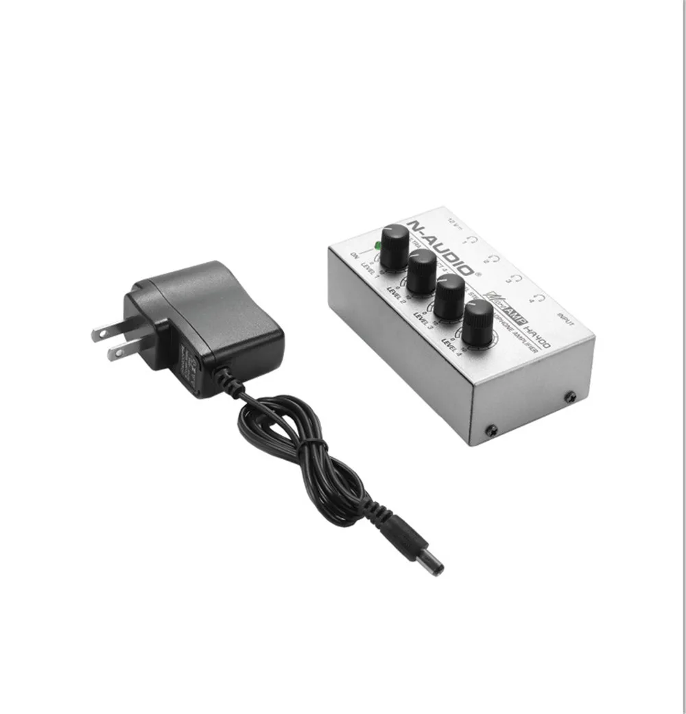 Kebidu HA400 Ultra-Compact 4 Channel Headphone Audio Stereo Amp Microamp Amplifier with EU Adapter for Music Mixer Recording