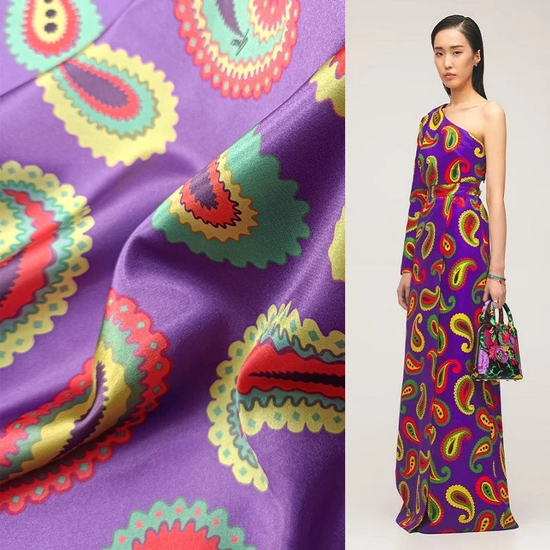 Polyestersatindressshirthighendcashewflowerbrandcustomfashion