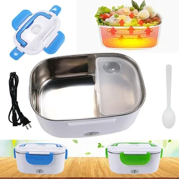 

Dropshipping Electric Lunch Box with Spoon Portable Electric Heating Food Heater Rice Container for Office Lunch Box Stainless