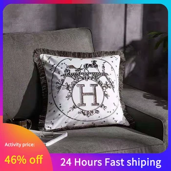 

European Luxury Pillowcase Fringed Cushion Cover for Sofa Car Letter Horse Printed Pillow Cover Cases 45x45cm Home Decoration
