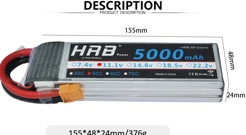 HRB Lipo 2S 3S 4S 6S Батарея 1500 мА/ч, 2200 3300 мА/ч, 4000 мА/ч, 5000 мА/ч, 6000 мА/ч, XT60 T деканов EC5 XT90 7,4 V 11,1 V 14,8 V 22,2 V RC Запчасти