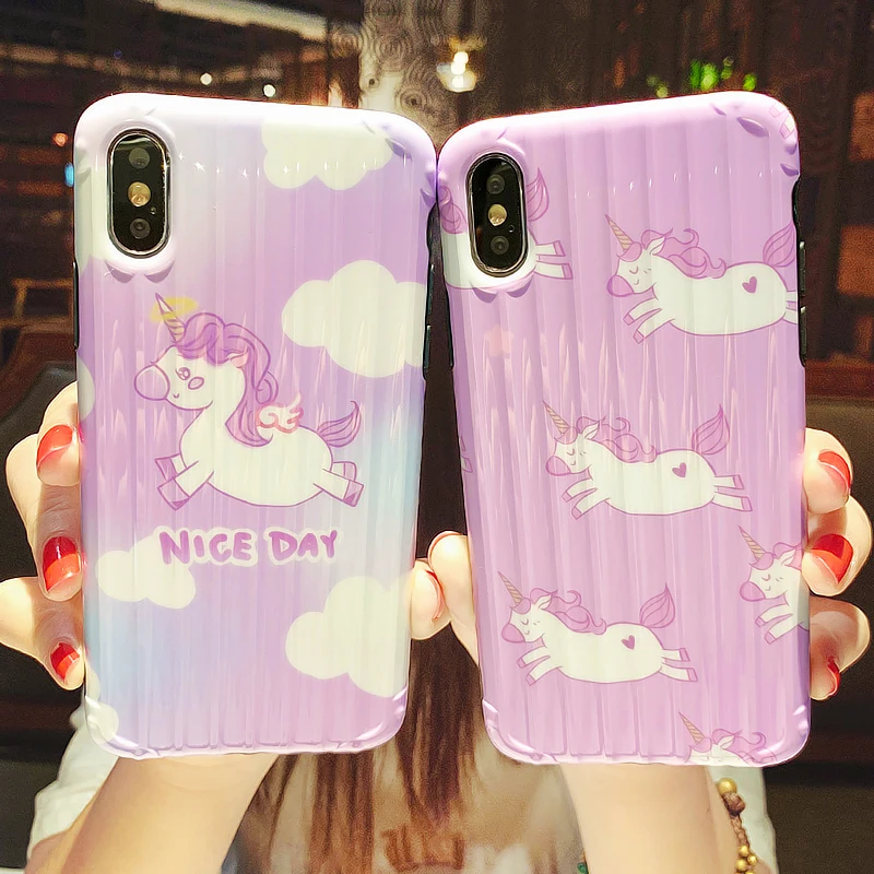 

Cartoon Cute Unicorn Horse luggage Case For iPhone X XR XS Max Silicone Cover Unicorn Pattern Soft shell TUP Glossy Phone Cases